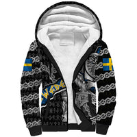 Personalized Sweden Vikings Sherpa Hoodie Nordic Lion Bound in Runes and Chains