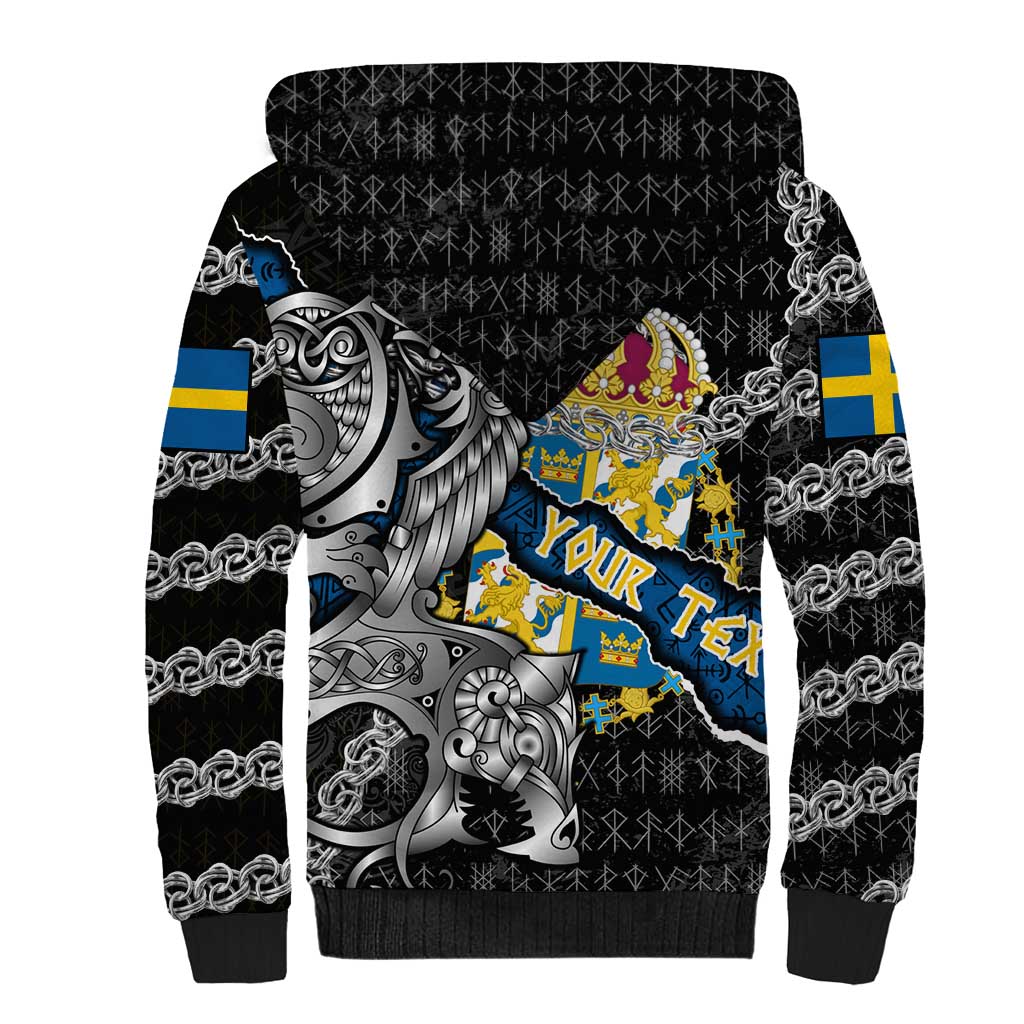 Personalized Sweden Vikings Sherpa Hoodie Nordic Lion Bound in Runes and Chains