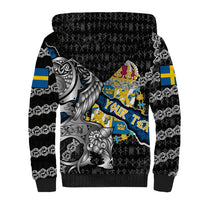 Personalized Sweden Vikings Sherpa Hoodie Nordic Lion Bound in Runes and Chains