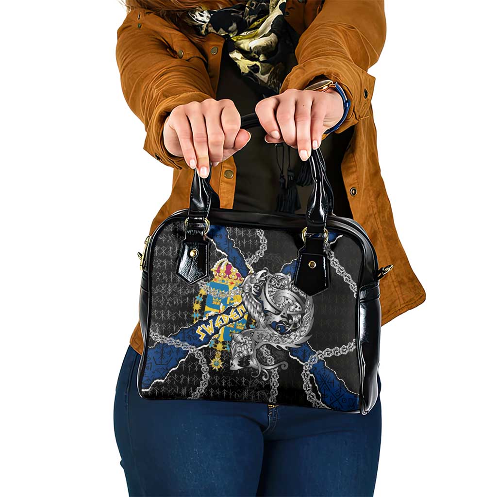Sweden Vikings Shoulder Handbag Nordic Lion Bound in Runes and Chains