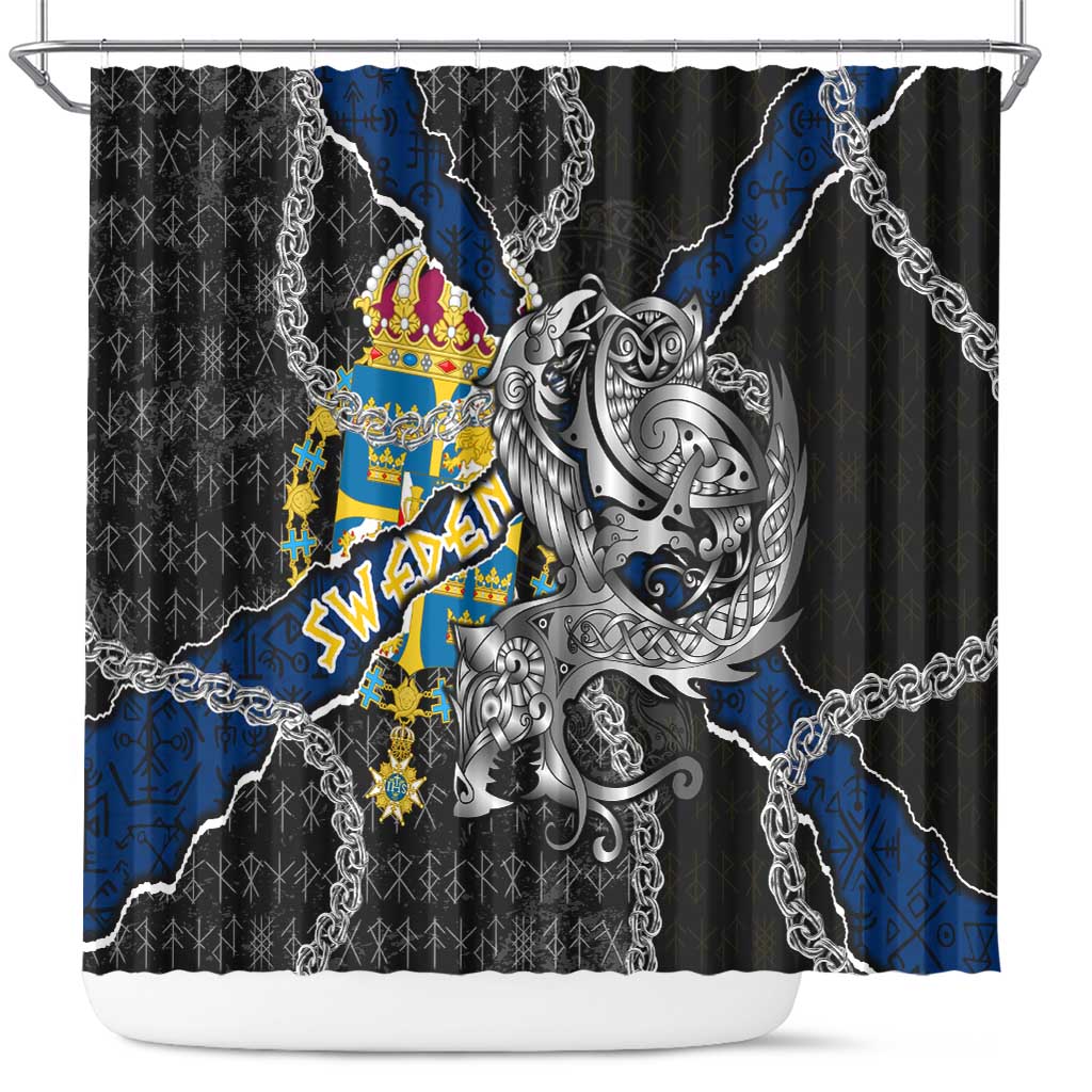 Sweden Vikings Shower Curtain Nordic Lion Bound in Runes and Chains