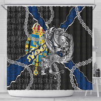 Sweden Vikings Shower Curtain Nordic Lion Bound in Runes and Chains
