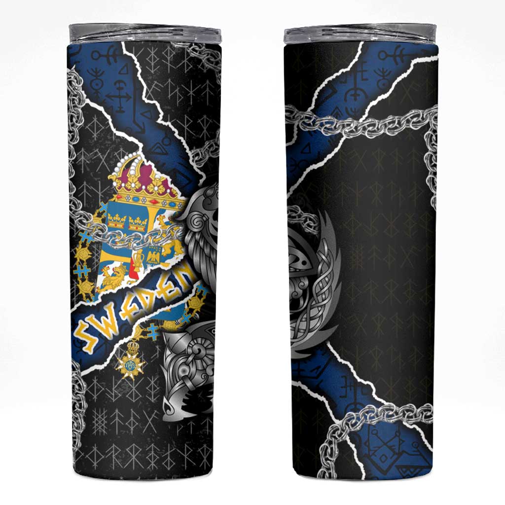 Sweden Vikings Skinny Tumbler Nordic Lion Bound in Runes and Chains