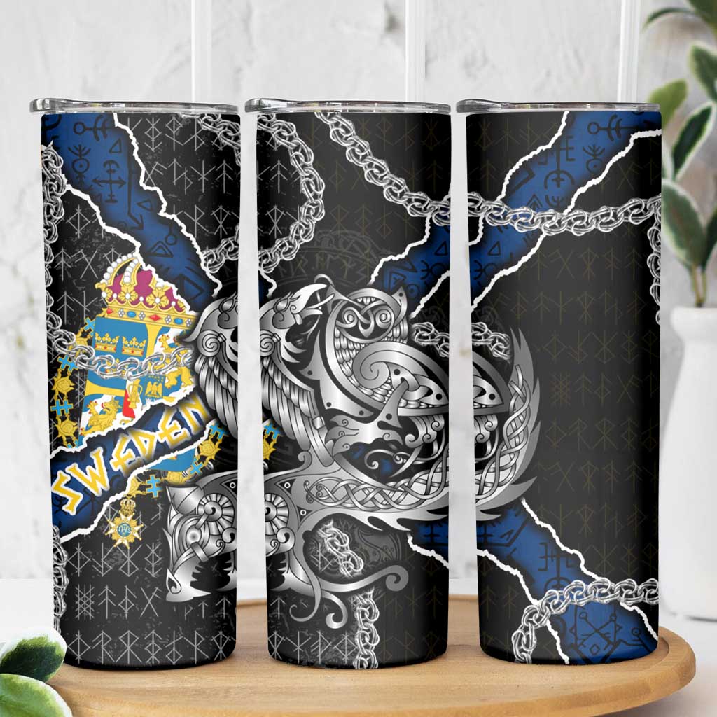Sweden Vikings Skinny Tumbler Nordic Lion Bound in Runes and Chains