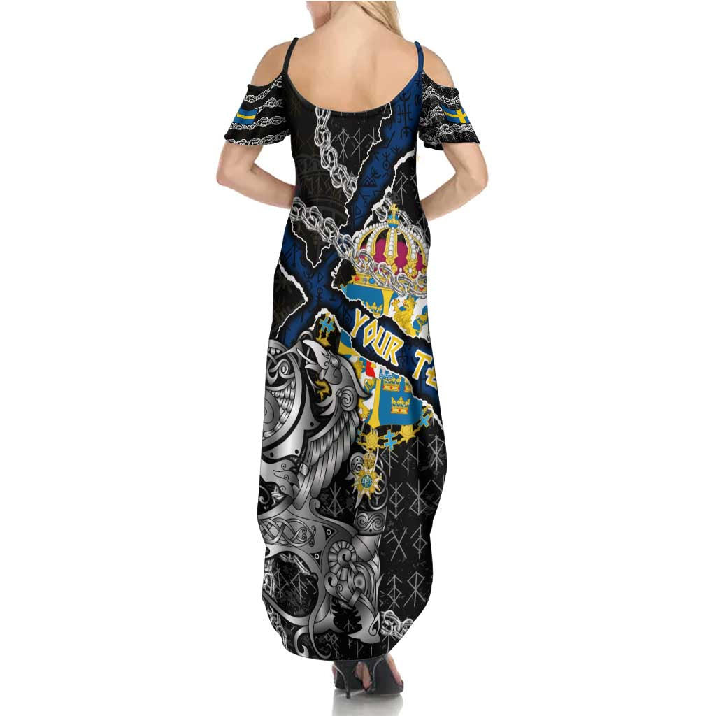 Personalized Sweden Vikings Summer Maxi Dress Nordic Lion Bound in Runes and Chains