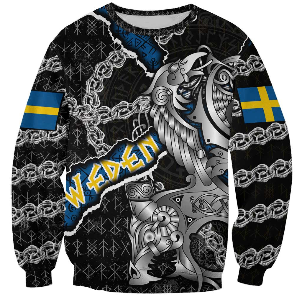 Personalized Sweden Vikings Sweatshirt Nordic Lion Bound in Runes and Chains