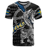 Personalized Sweden Vikings T Shirt Nordic Lion Bound in Runes and Chains