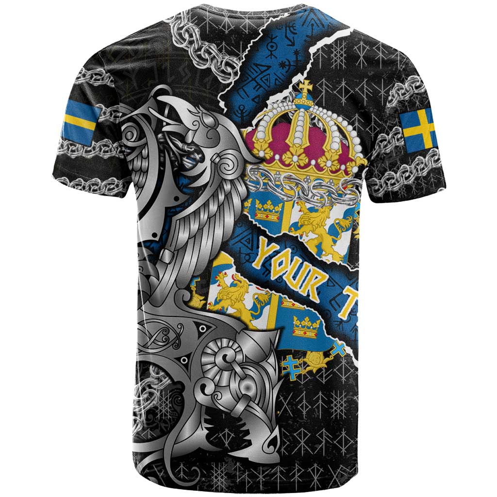 Personalized Sweden Vikings T Shirt Nordic Lion Bound in Runes and Chains