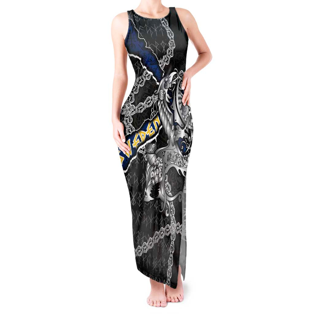 Personalized Sweden Vikings Tank Maxi Dress Nordic Lion Bound in Runes and Chains