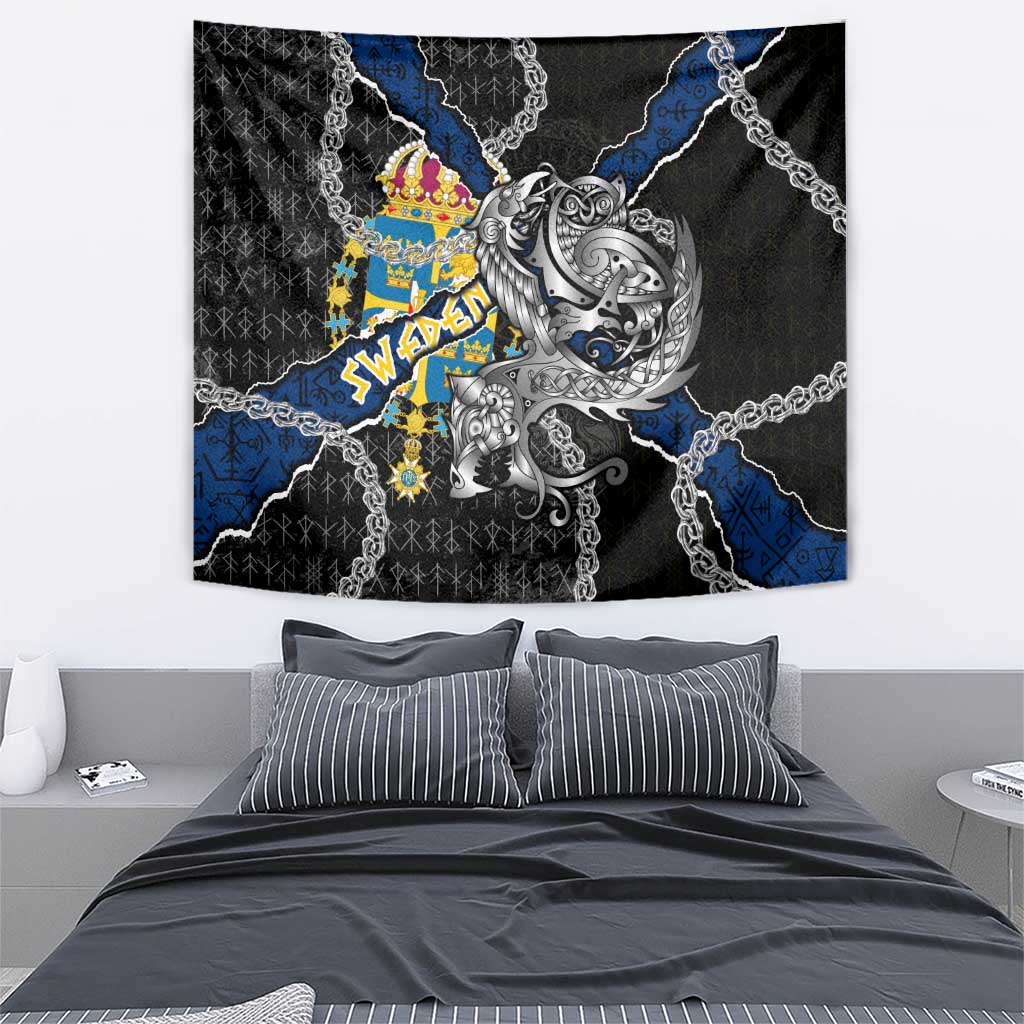 Sweden Vikings Tapestry Nordic Lion Bound in Runes and Chains