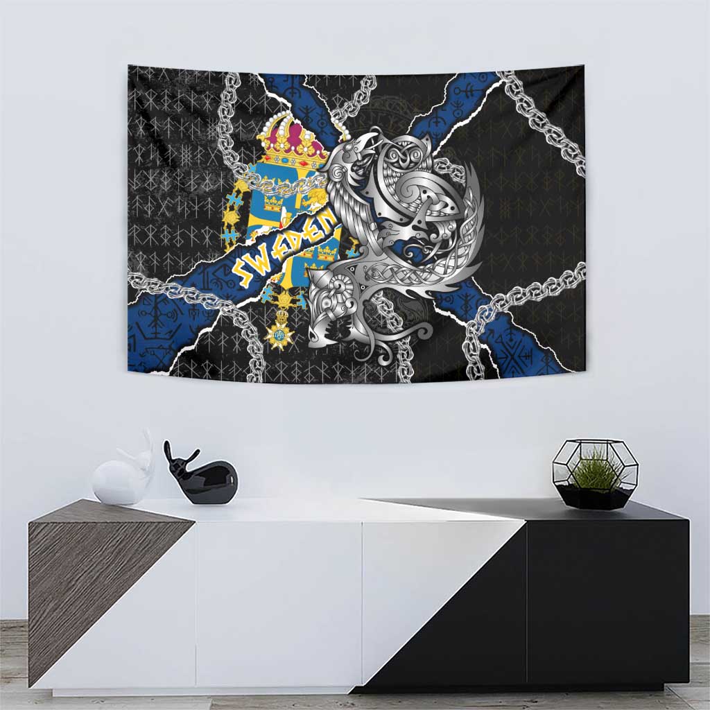 Sweden Vikings Tapestry Nordic Lion Bound in Runes and Chains