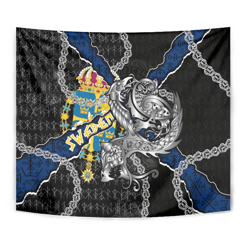 Sweden Vikings Tapestry Nordic Lion Bound in Runes and Chains