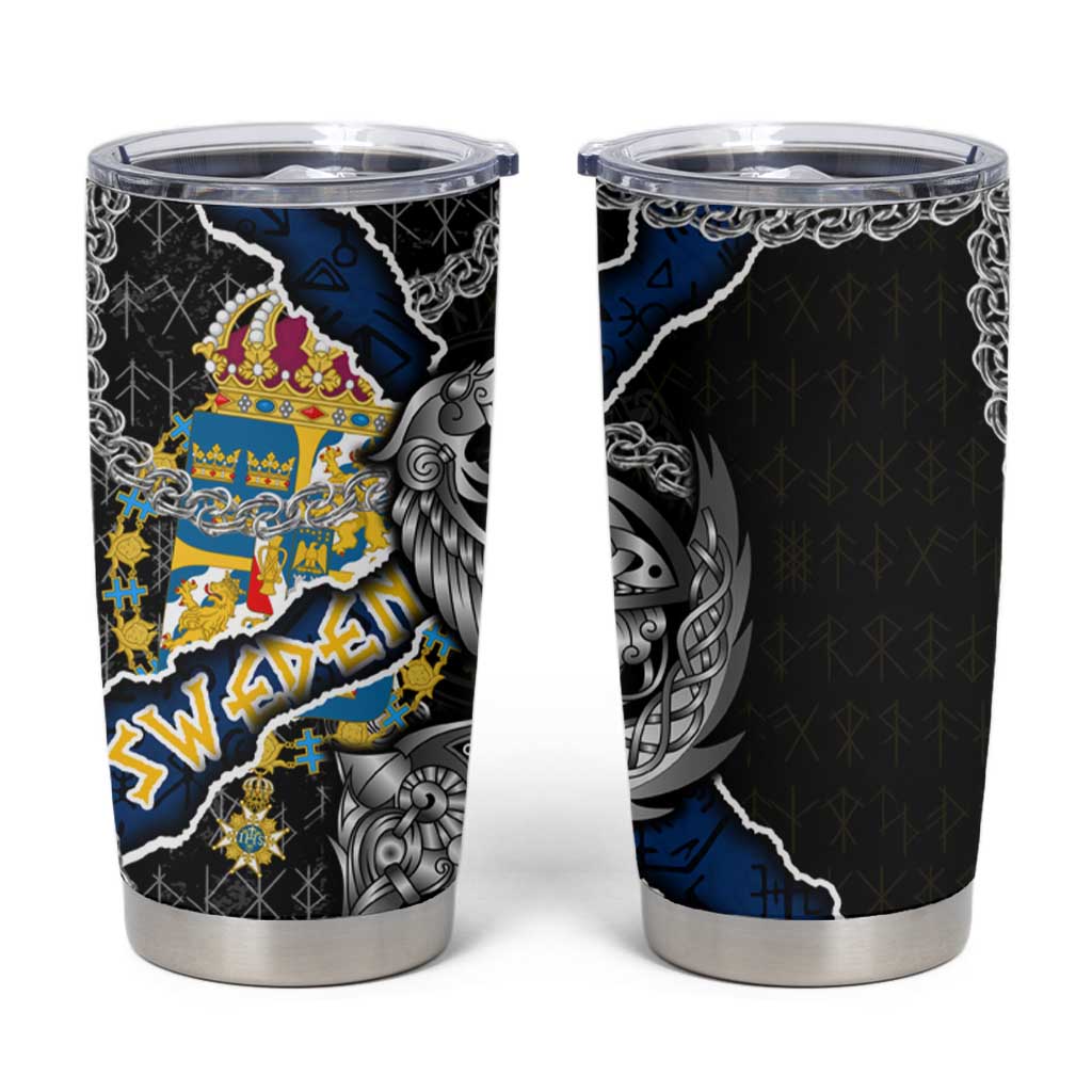 Sweden Vikings Tumbler Cup Nordic Lion Bound in Runes and Chains