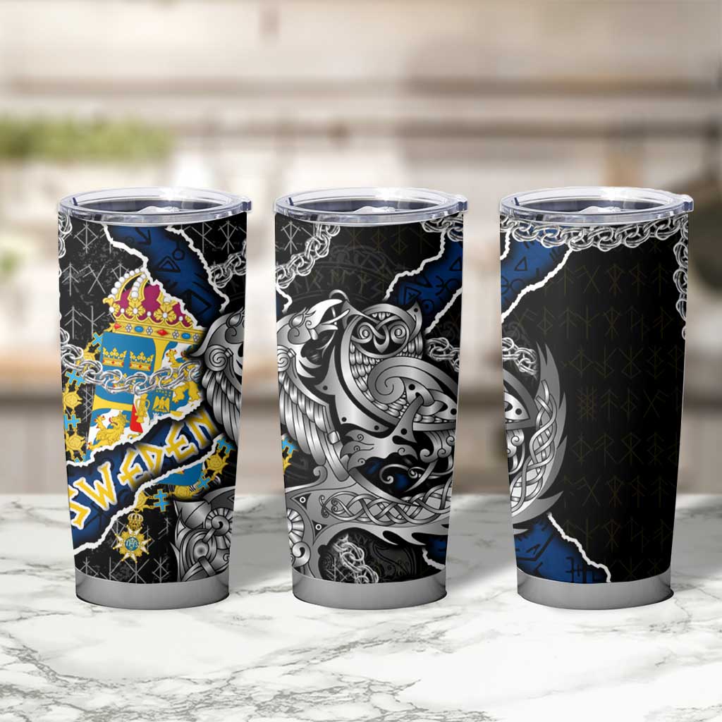 Sweden Vikings Tumbler Cup Nordic Lion Bound in Runes and Chains