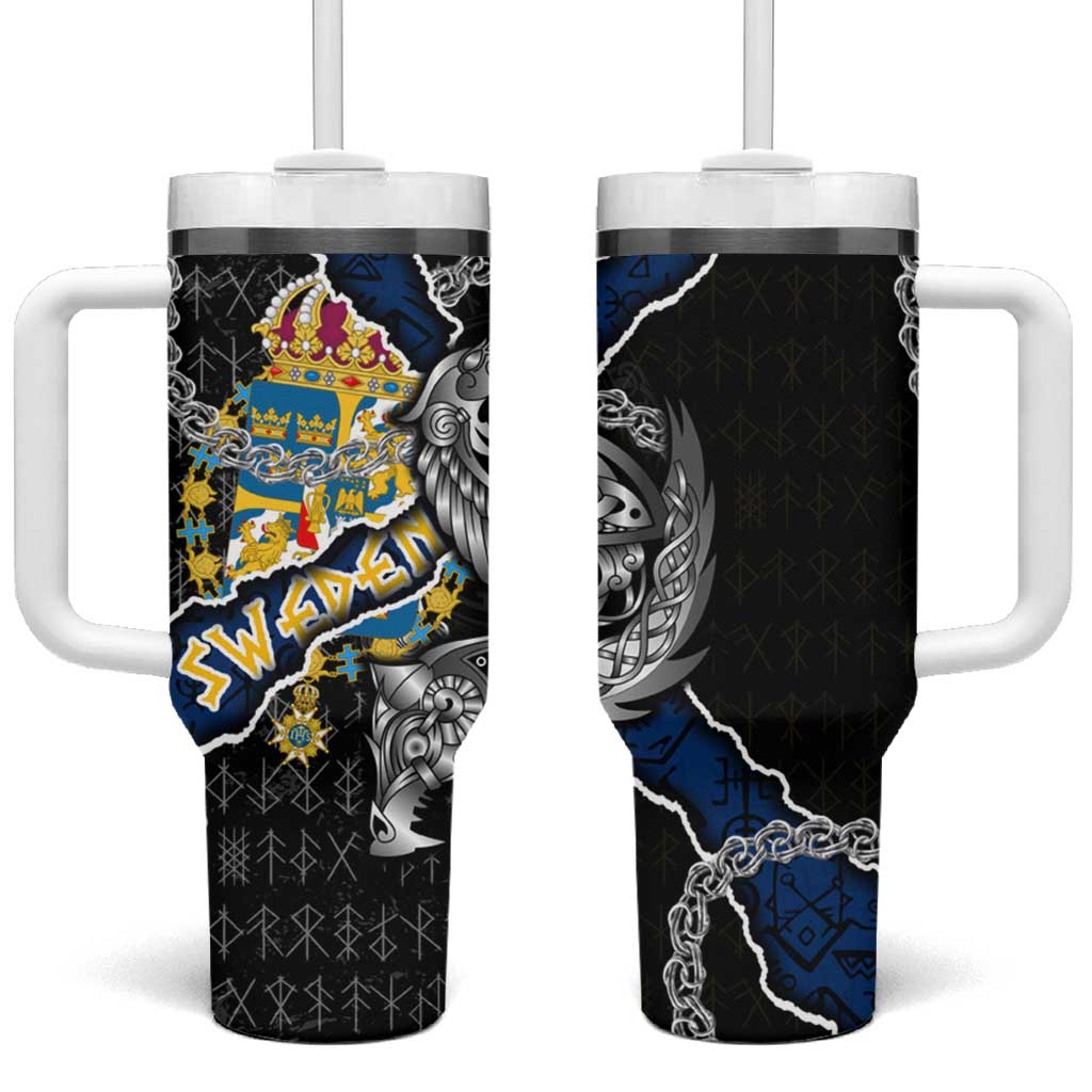 Sweden Vikings Tumbler With Handle Nordic Lion Bound in Runes and Chains