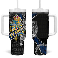 Sweden Vikings Tumbler With Handle Nordic Lion Bound in Runes and Chains