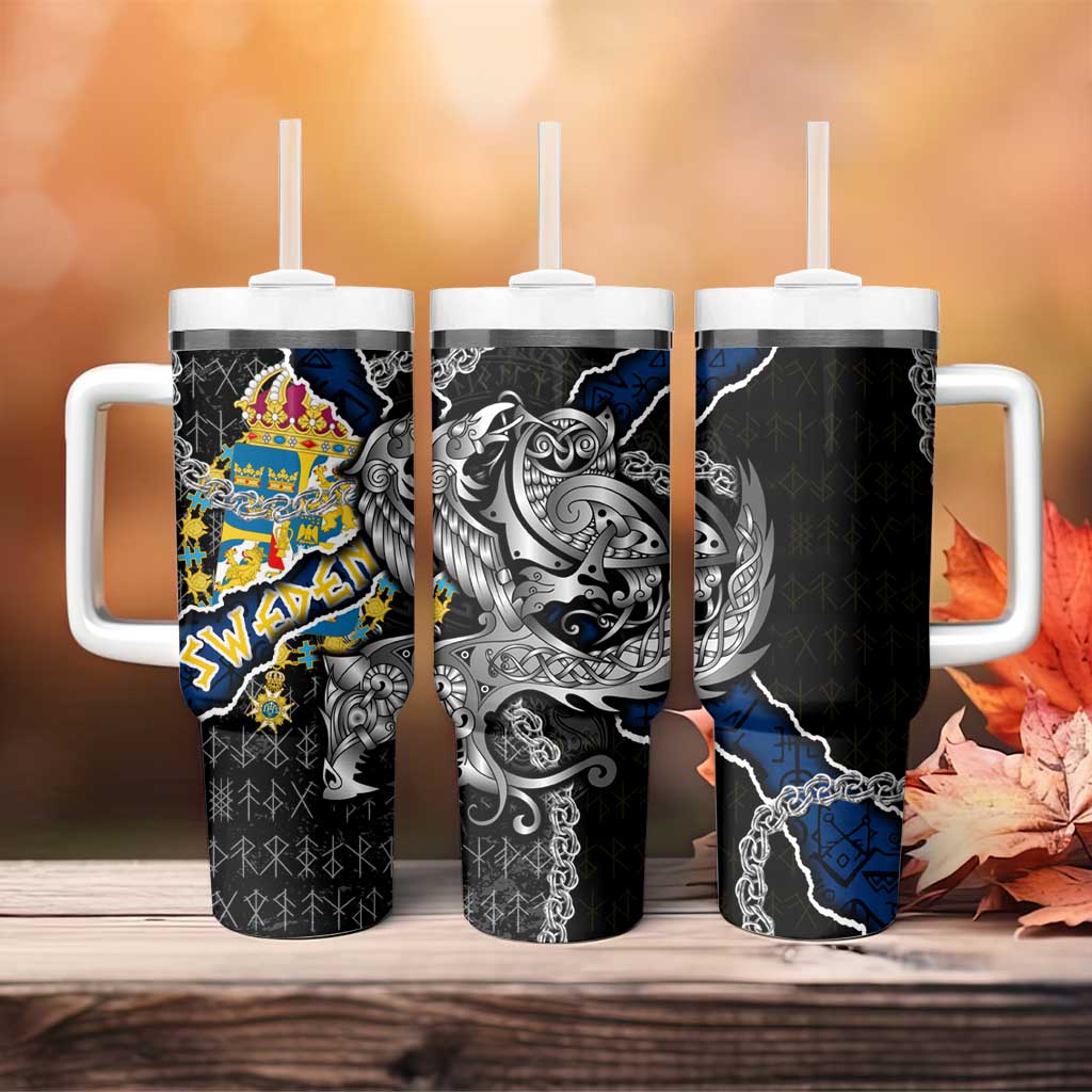 Sweden Vikings Tumbler With Handle Nordic Lion Bound in Runes and Chains