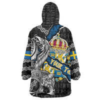 Personalized Sweden Vikings Wearable Blanket Hoodie Nordic Lion Bound in Runes and Chains