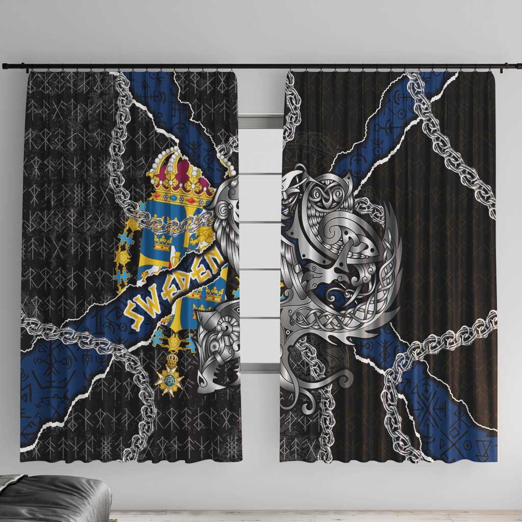 Sweden Vikings Window Curtain Nordic Lion Bound in Runes and Chains