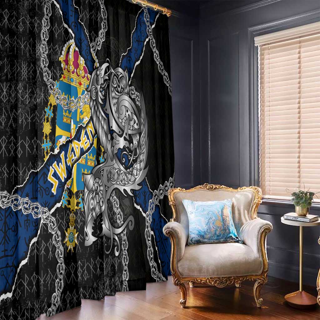 Sweden Vikings Window Curtain Nordic Lion Bound in Runes and Chains