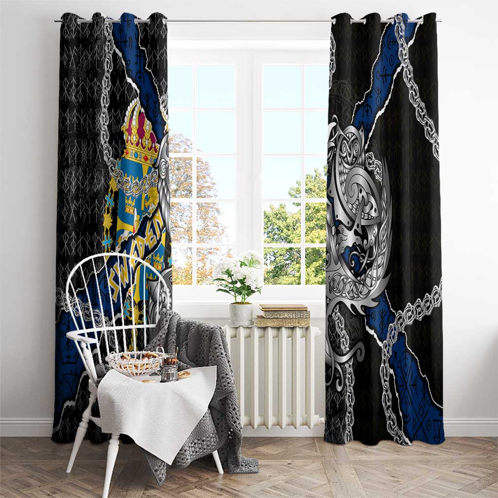 Sweden Vikings Window Curtain Nordic Lion Bound in Runes and Chains