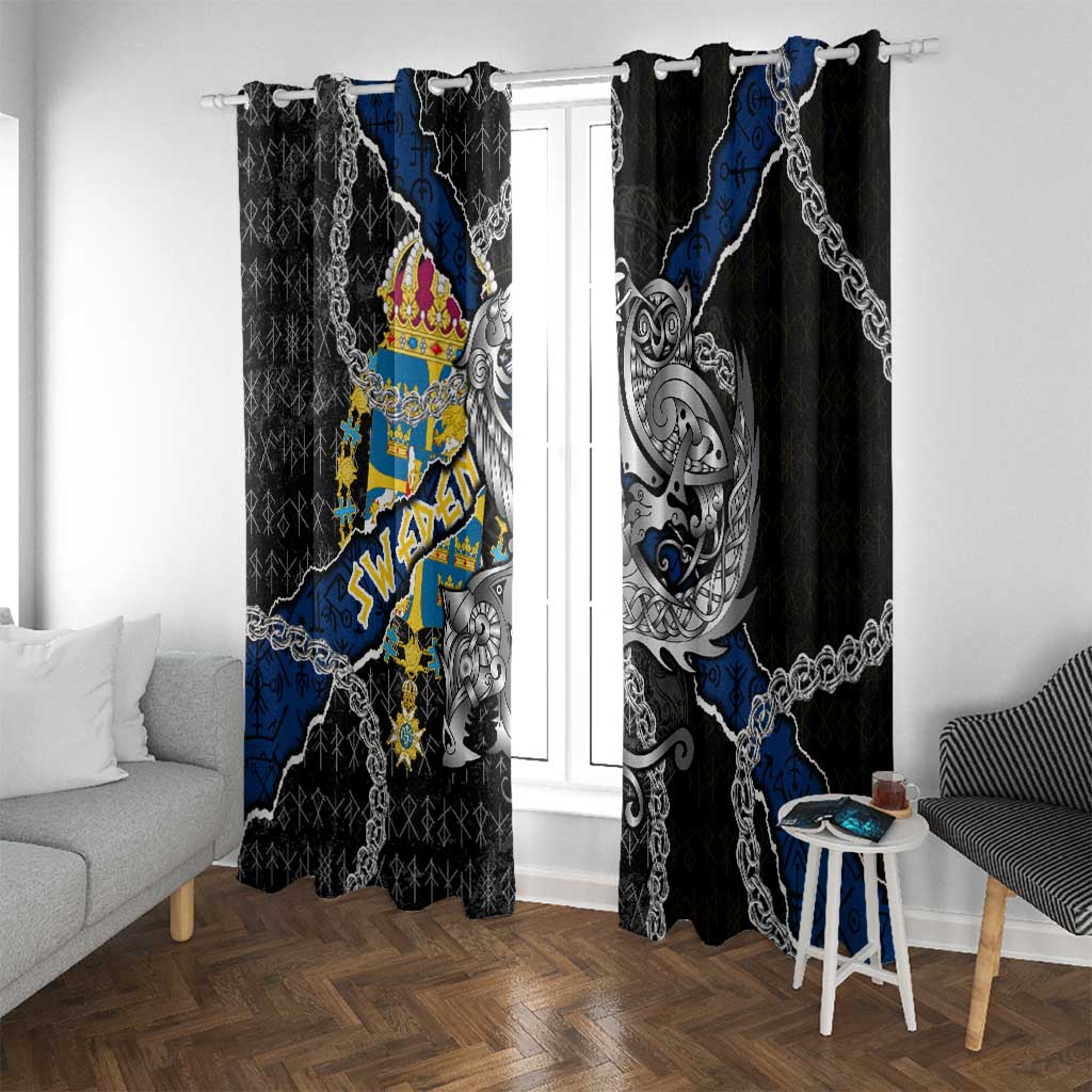 Sweden Vikings Window Curtain Nordic Lion Bound in Runes and Chains