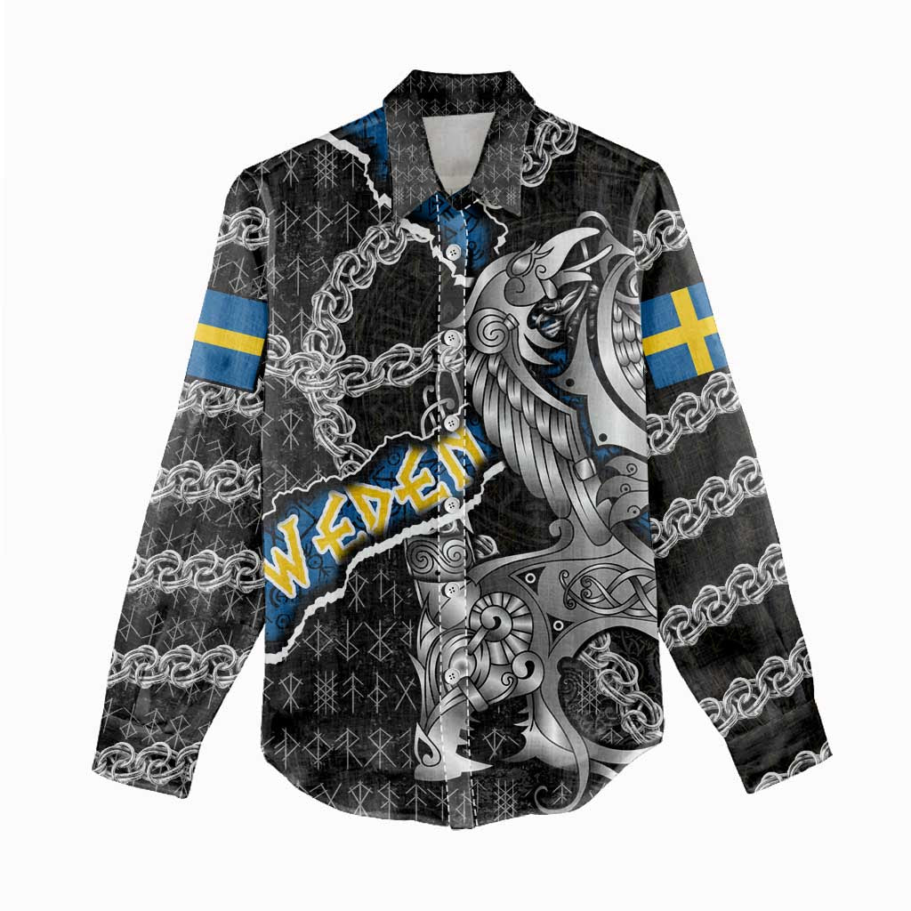 Personalized Sweden Vikings Women Casual Shirt Nordic Lion Bound in Runes and Chains