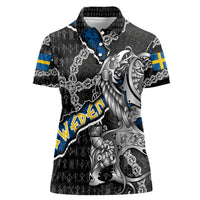 Personalized Sweden Vikings Women Polo Shirt Nordic Lion Bound in Runes and Chains