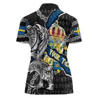 Personalized Sweden Vikings Women Polo Shirt Nordic Lion Bound in Runes and Chains