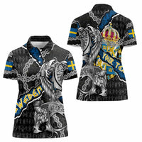 Personalized Sweden Vikings Women Polo Shirt Nordic Lion Bound in Runes and Chains