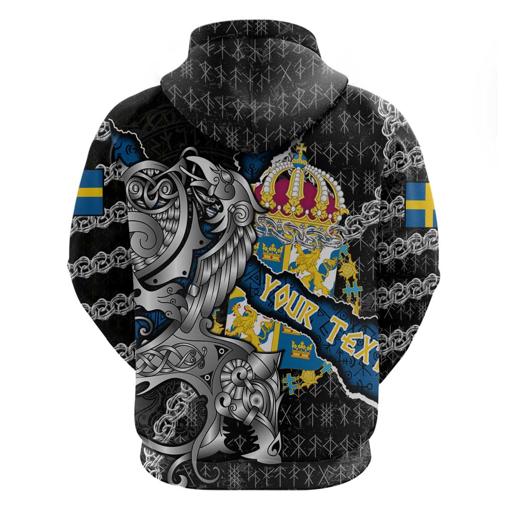 Personalized Sweden Vikings Zip Hoodie Nordic Lion Bound in Runes and Chains