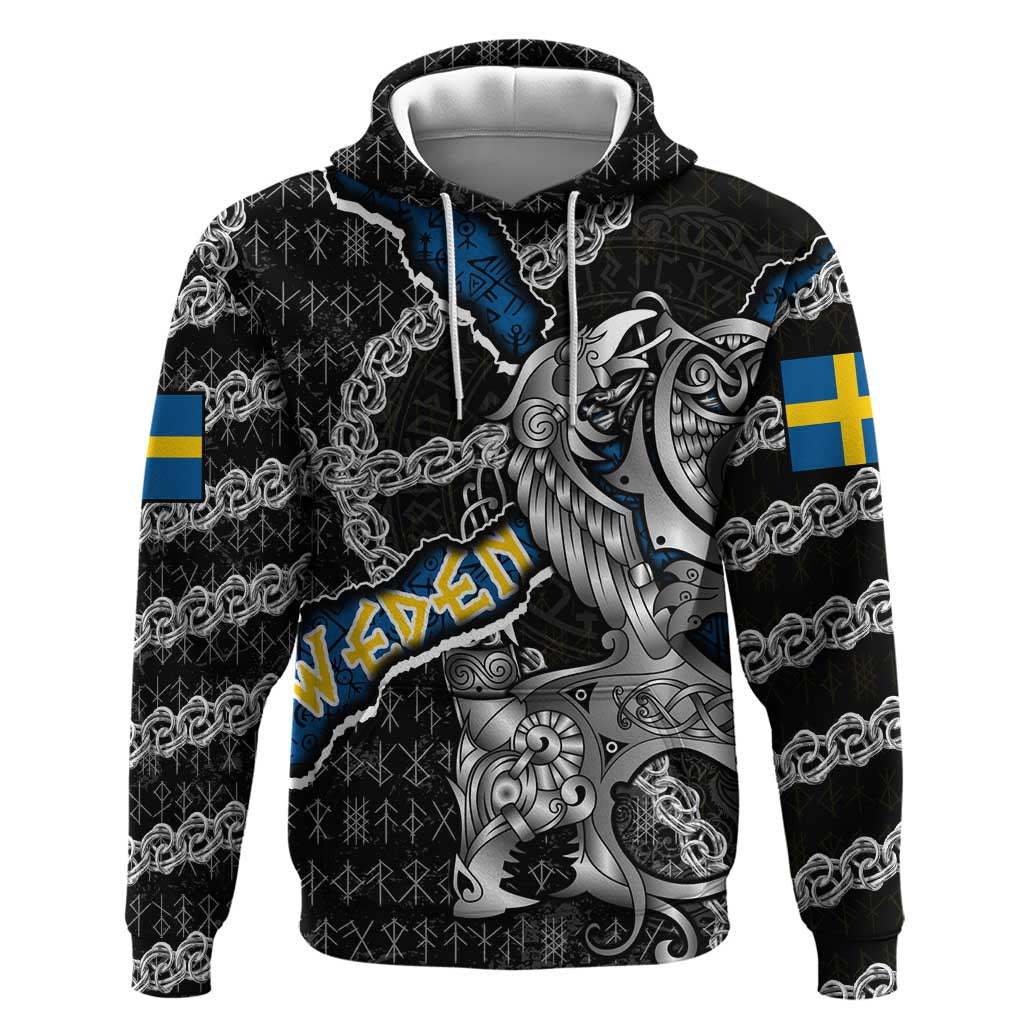 Personalized Sweden Vikings Zip Hoodie Nordic Lion Bound in Runes and Chains