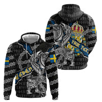 Personalized Sweden Vikings Zip Hoodie Nordic Lion Bound in Runes and Chains