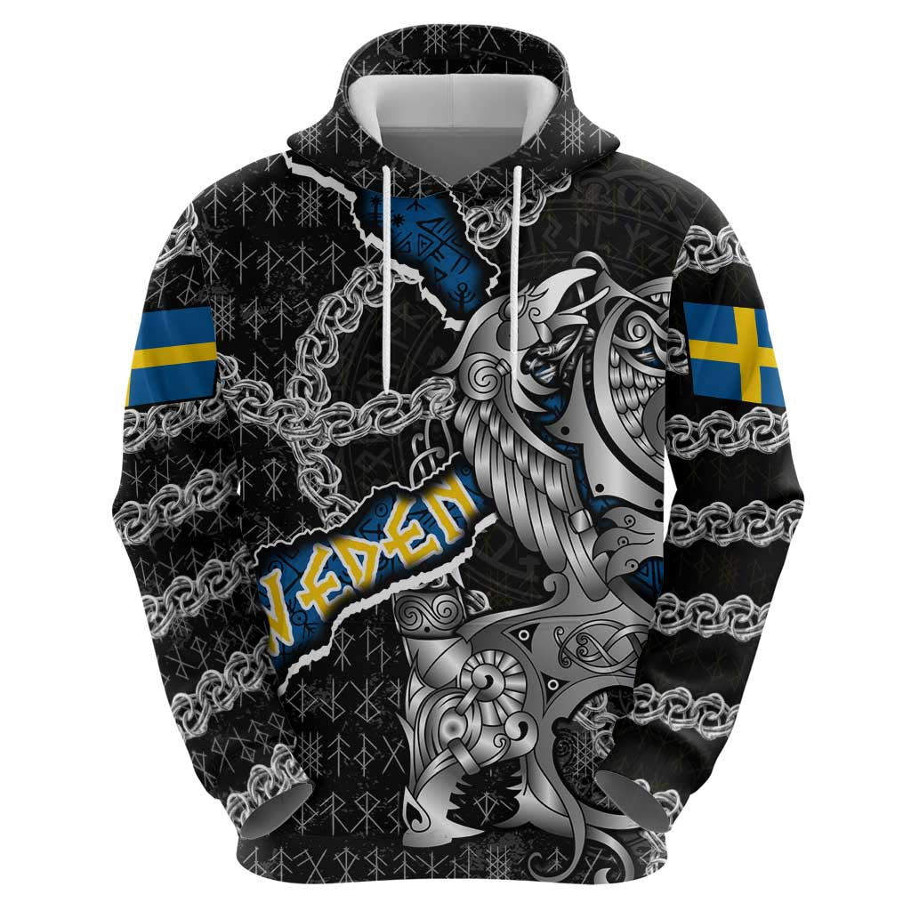 Personalized Sweden Vikings Zip Hoodie Nordic Lion Bound in Runes and Chains