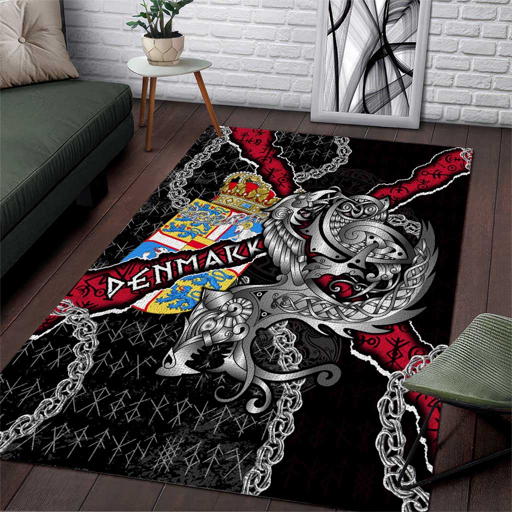 Denmark Vikings Area Rug Nordic Lion Bound in Runes and Chains
