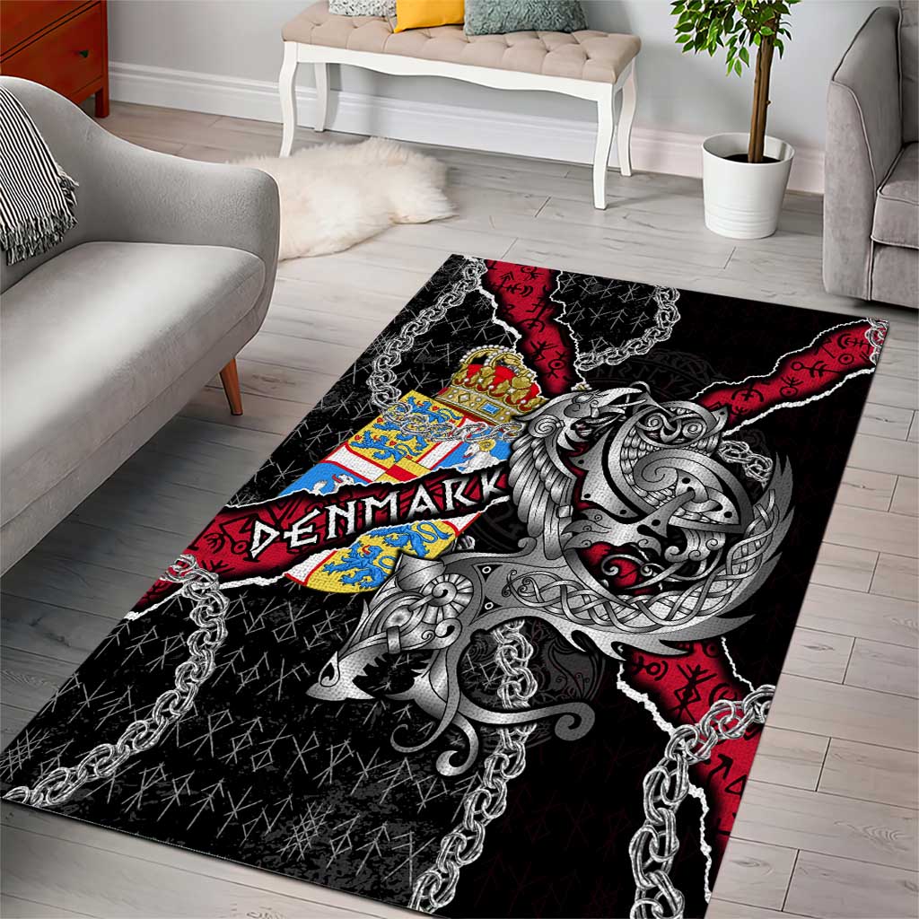 Denmark Vikings Area Rug Nordic Lion Bound in Runes and Chains