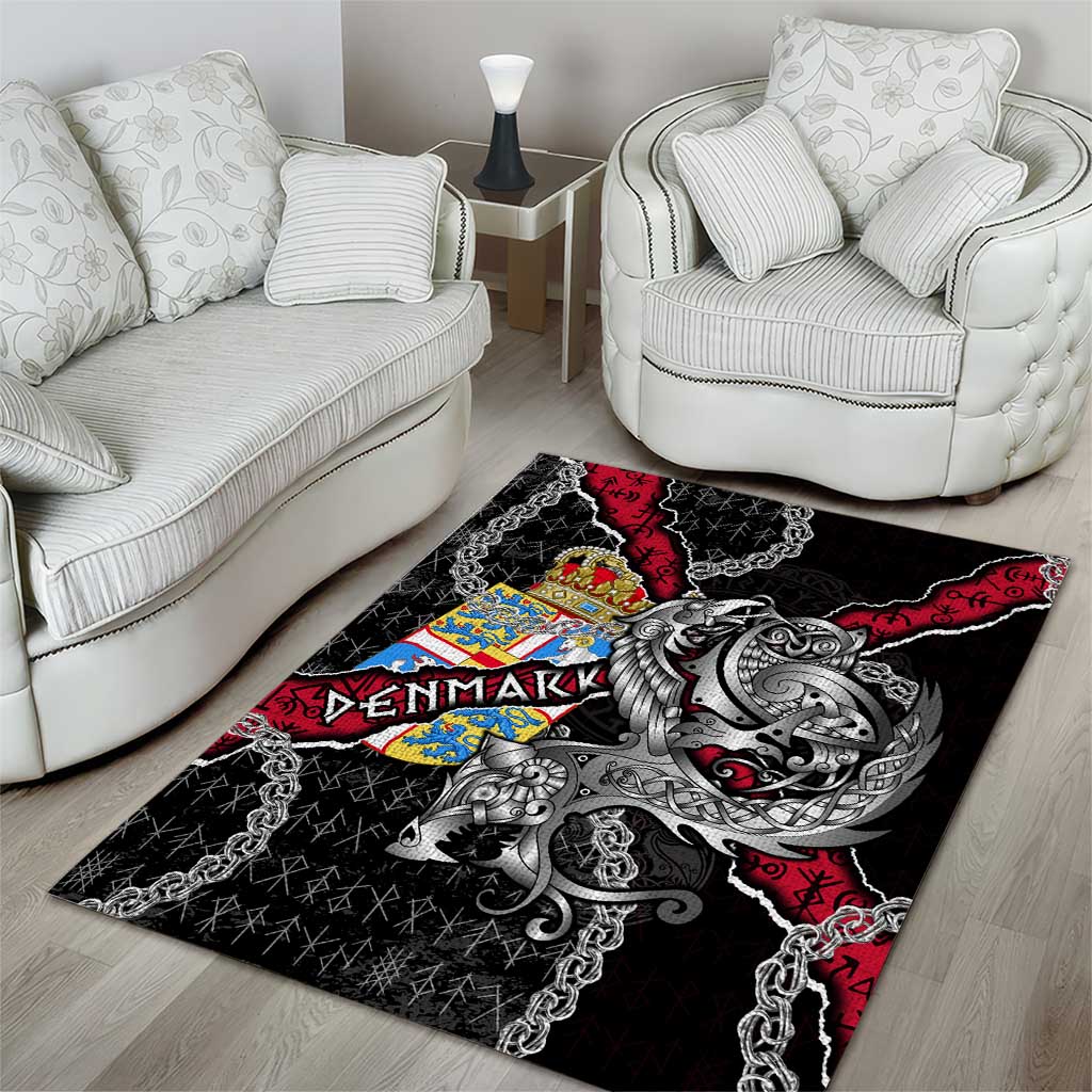 Denmark Vikings Area Rug Nordic Lion Bound in Runes and Chains
