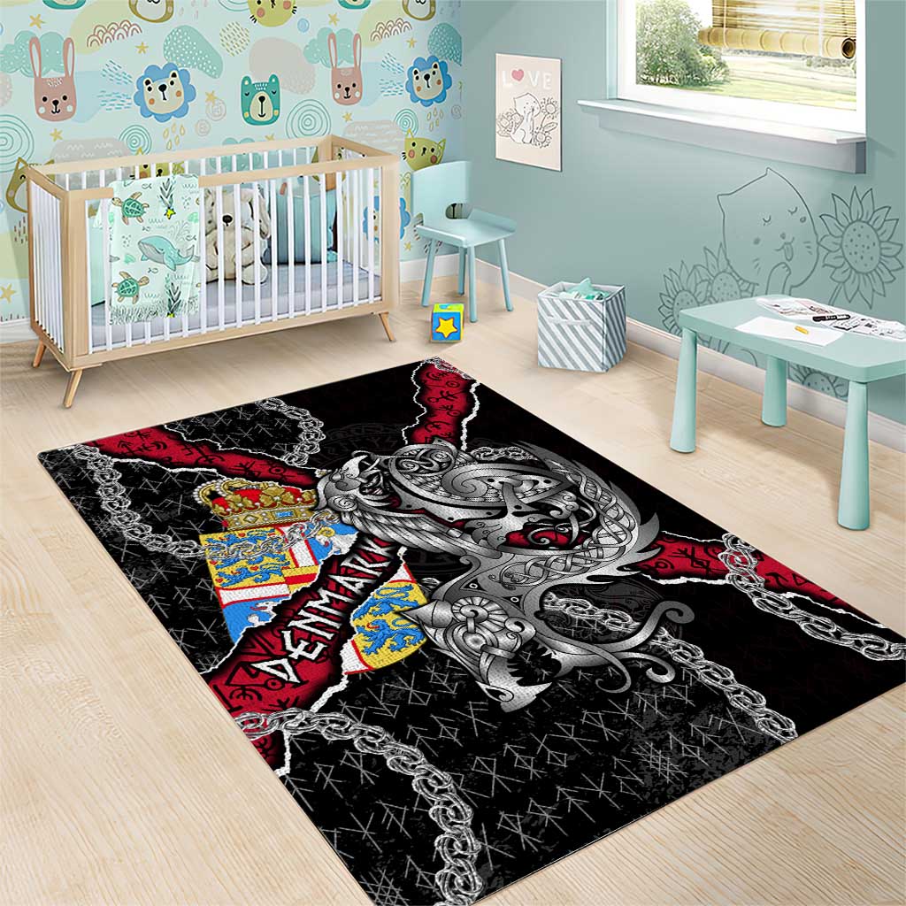 Denmark Vikings Area Rug Nordic Lion Bound in Runes and Chains