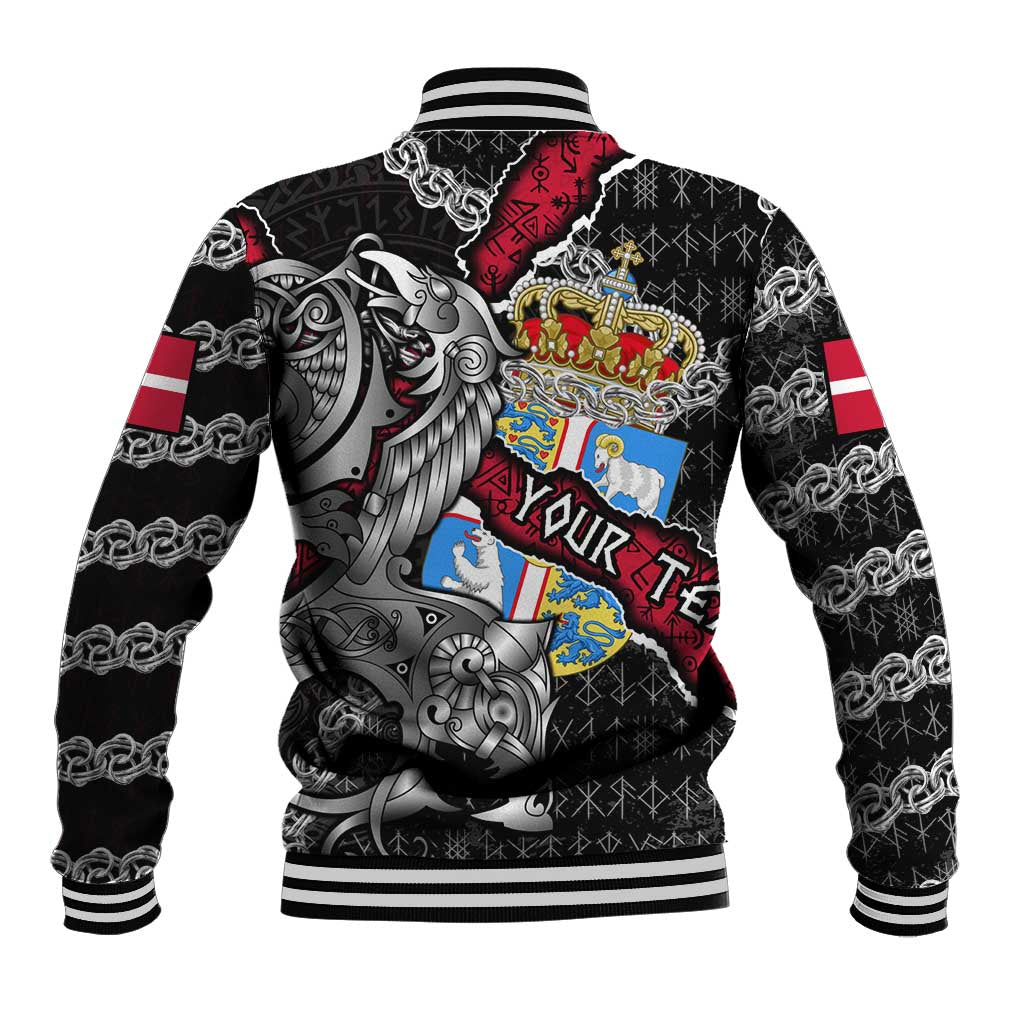 Personalized Denmark Vikings Baseball Jacket Nordic Lion Bound in Runes and Chains