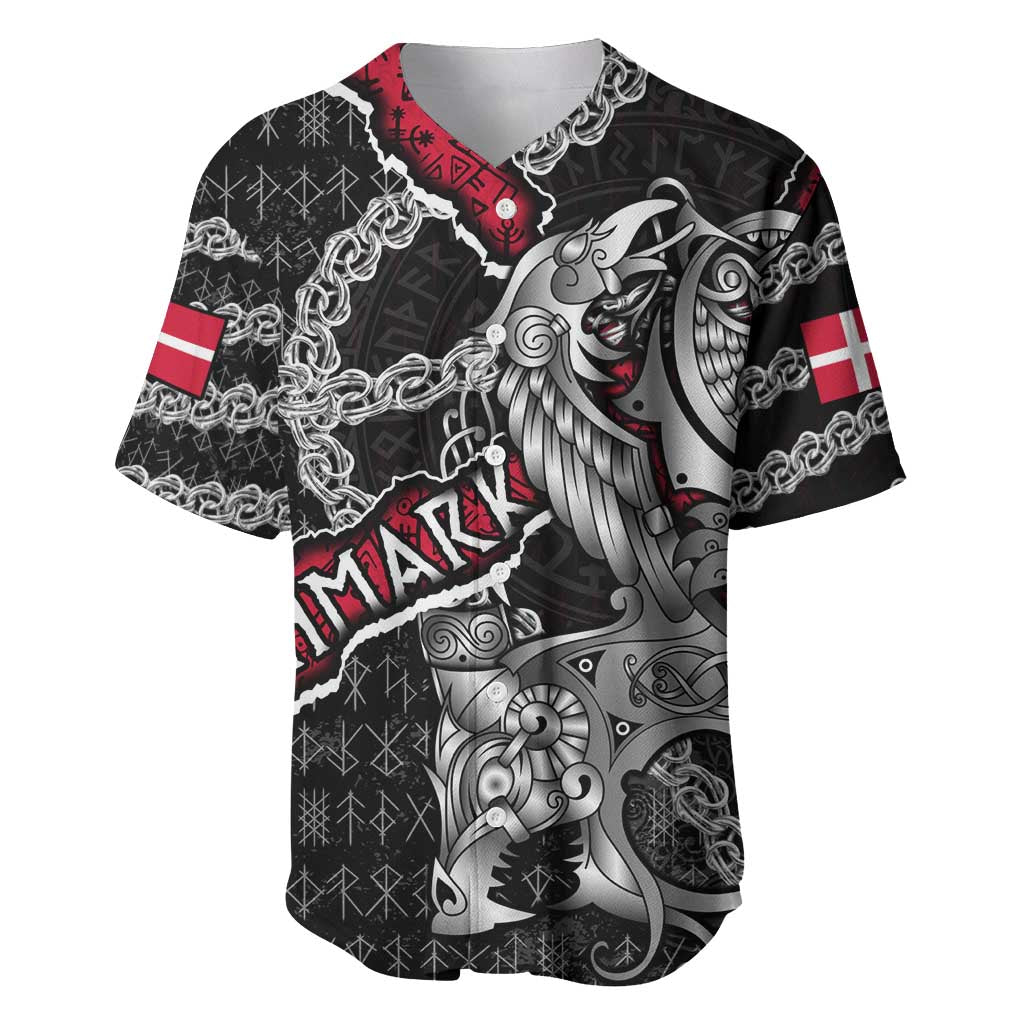 Personalized Denmark Vikings Baseball Jersey Nordic Lion Bound in Runes and Chains