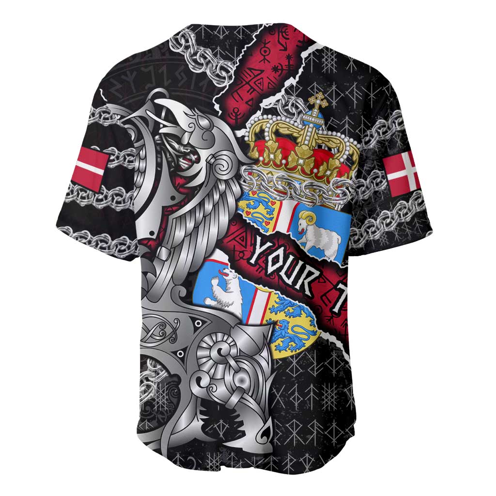 Personalized Denmark Vikings Baseball Jersey Nordic Lion Bound in Runes and Chains