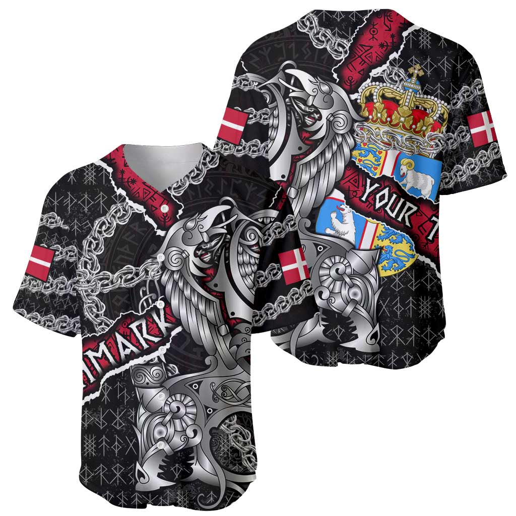 Personalized Denmark Vikings Baseball Jersey Nordic Lion Bound in Runes and Chains