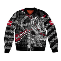 Personalized Denmark Vikings Bomber Jacket Nordic Lion Bound in Runes and Chains