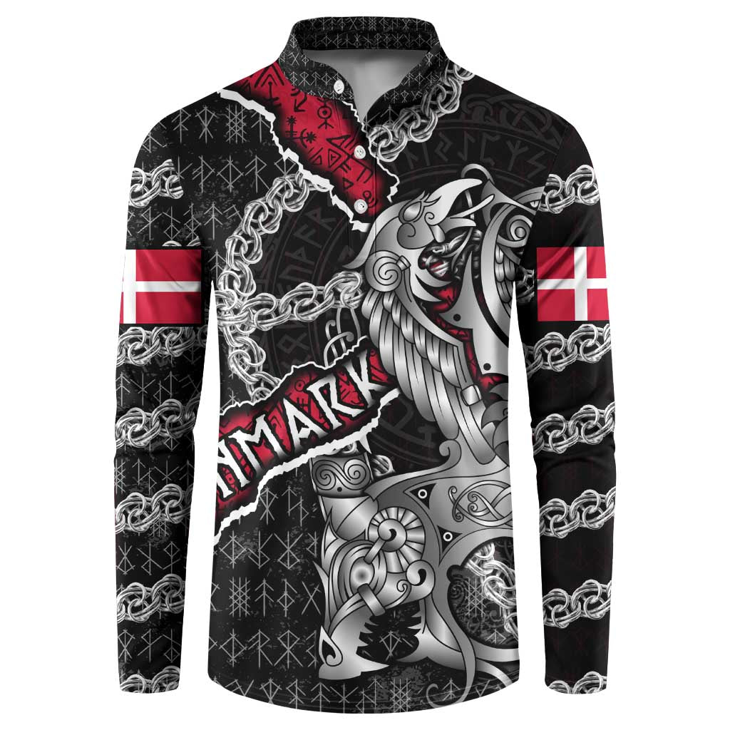 Personalized Denmark Vikings Button Sweatshirt Nordic Lion Bound in Runes and Chains
