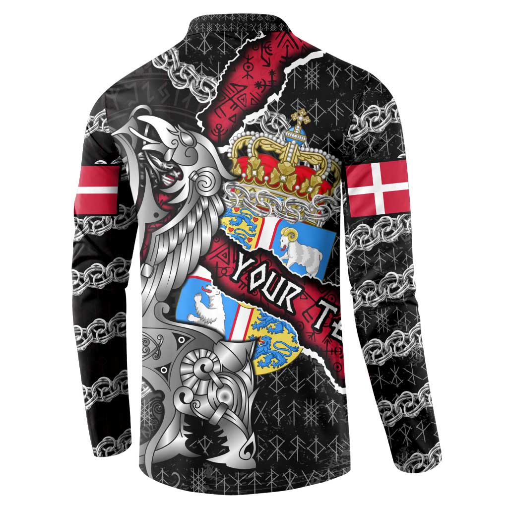 Personalized Denmark Vikings Button Sweatshirt Nordic Lion Bound in Runes and Chains