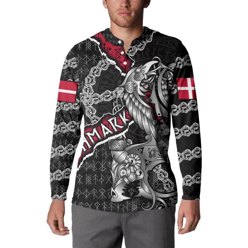 Personalized Denmark Vikings Button Sweatshirt Nordic Lion Bound in Runes and Chains