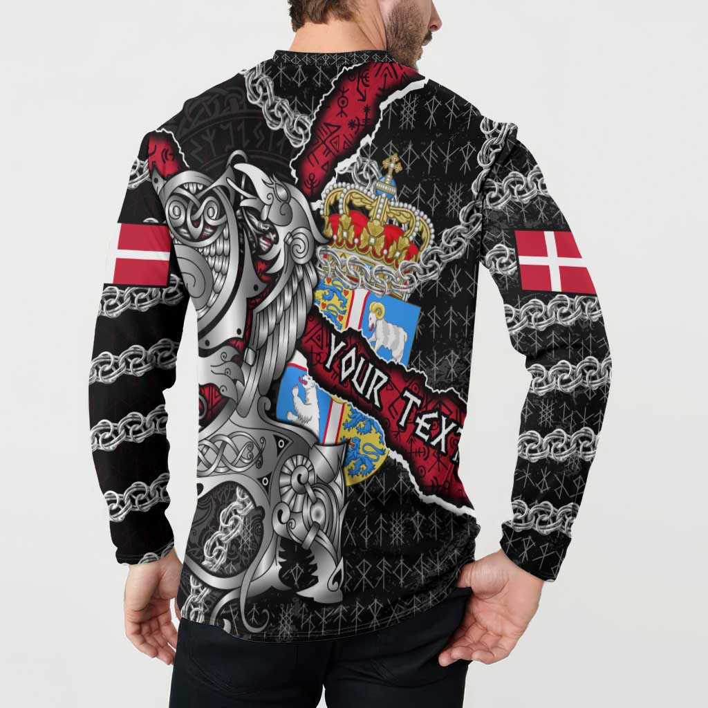 Personalized Denmark Vikings Button Sweatshirt Nordic Lion Bound in Runes and Chains