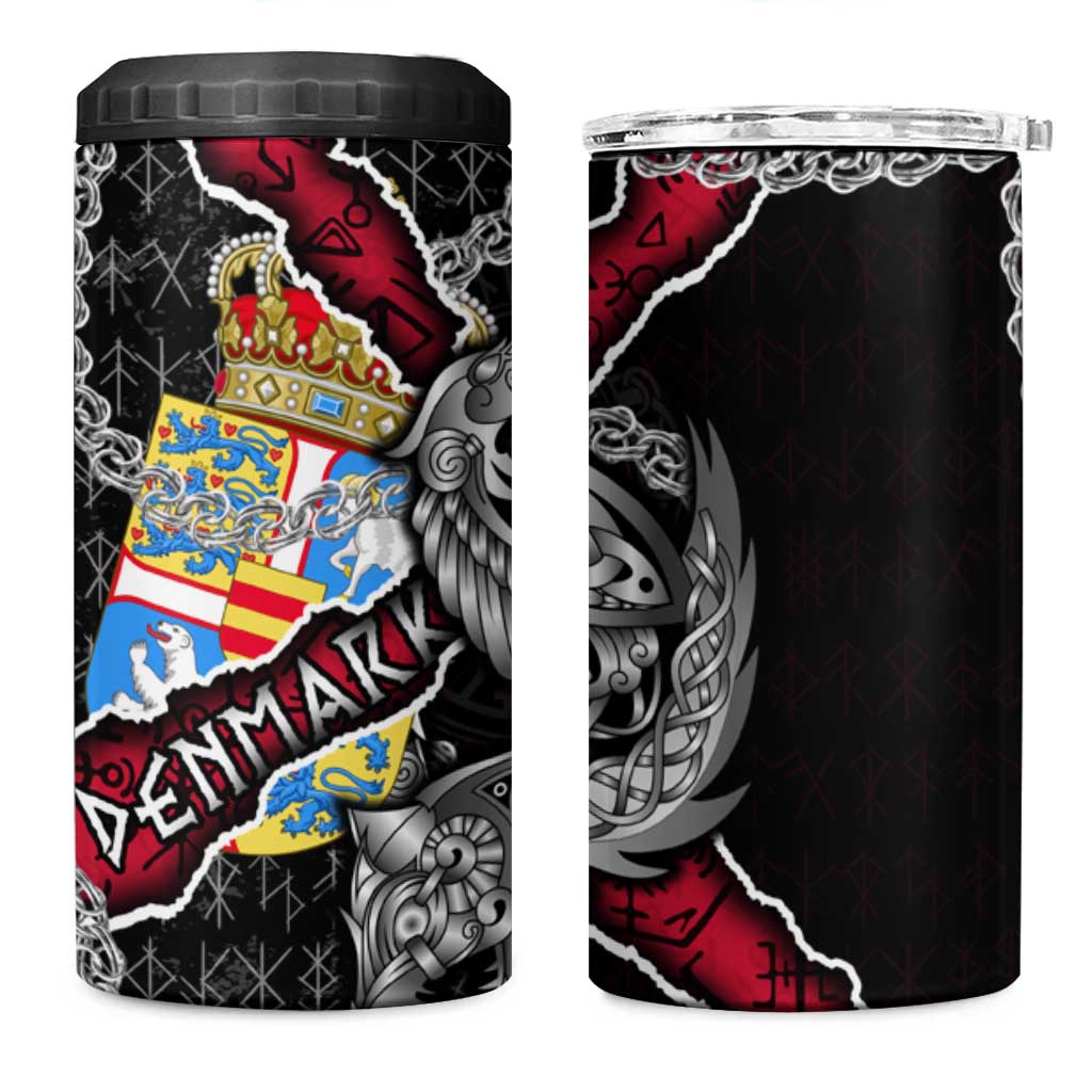 Denmark Vikings 4 in 1 Can Cooler Tumbler Nordic Lion Bound in Runes and Chains