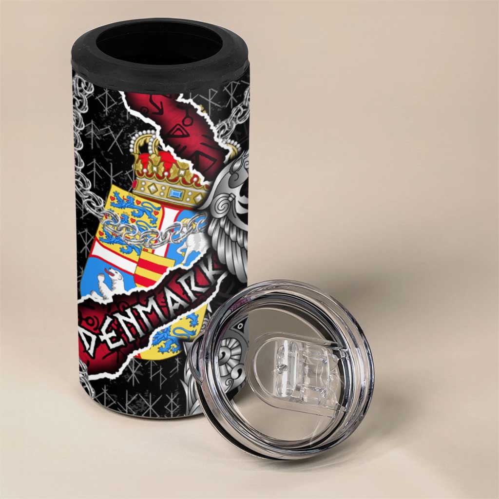 Denmark Vikings 4 in 1 Can Cooler Tumbler Nordic Lion Bound in Runes and Chains