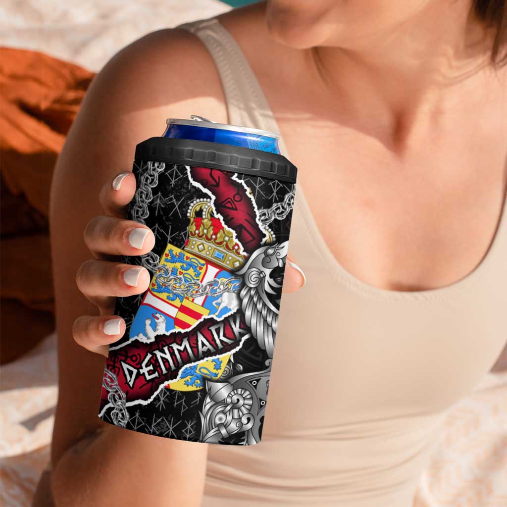 Denmark Vikings 4 in 1 Can Cooler Tumbler Nordic Lion Bound in Runes and Chains